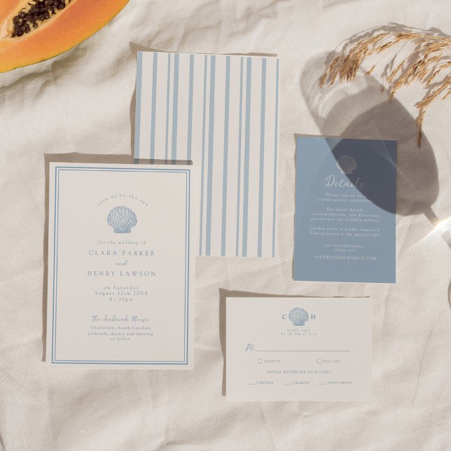 Minimalist Blue Coastal Wedding Invitation (Creator Uploaded)