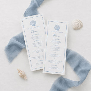Minimalist Blue Coastal Wedding Long Menu Card