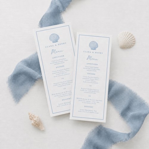 Minimalist Blue Coastal Wedding Long Menu Card