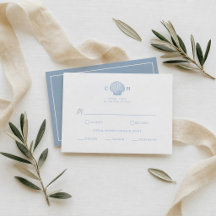 Minimalist Blue Coastal Wedding RSVP