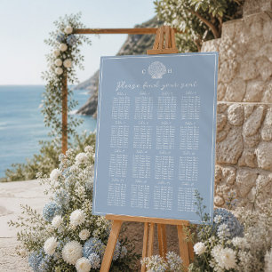 Minimalist Blue Coastal Wedding Seating Chart Foam Board