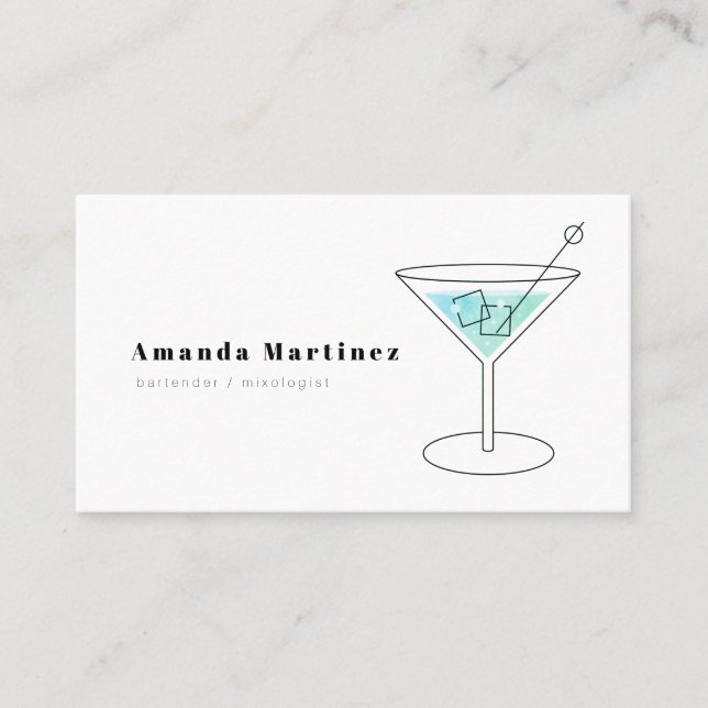 Minimalist Blue Cocktail Bartender Mixologist Business Card (Front)