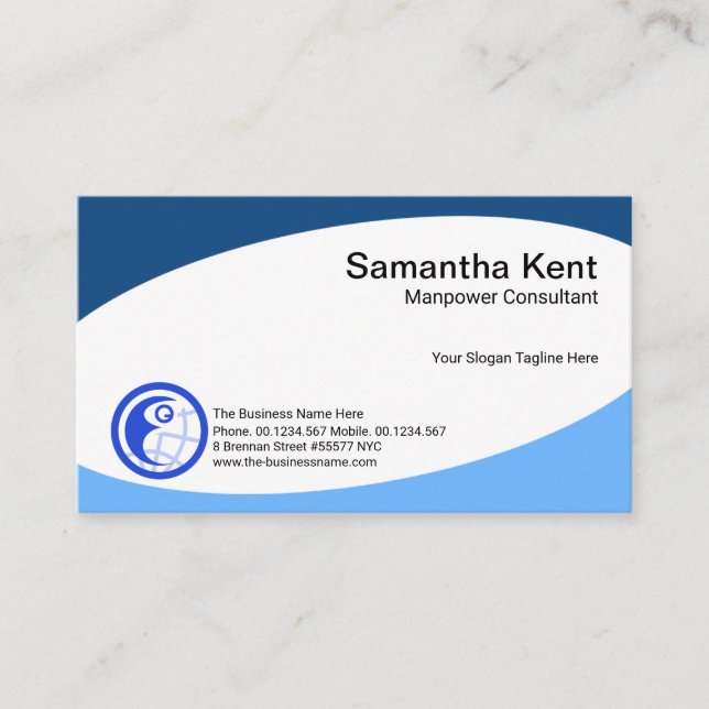 Minimalist Blue Curvatures Management Consultant Business Card (Front)