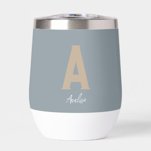 Minimalist Blue Custom Monogram Thermal Wine Tumbler