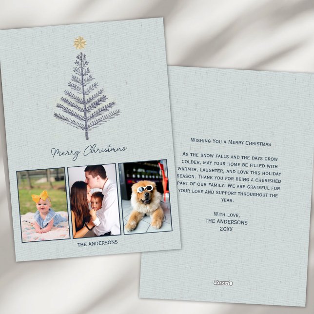 Minimalist Blue Custom Photo Collage Christmas  Holiday Card (Creator Uploaded)