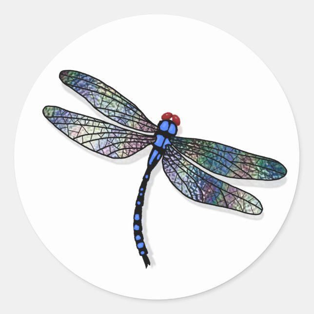 Minimalist Blue Dragonfly Classic Round Sticker (Front)