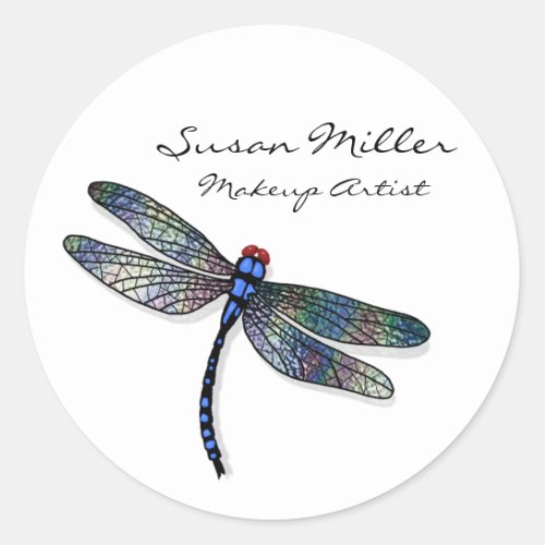 Minimalist Blue Dragonfly Classic Round Sticker