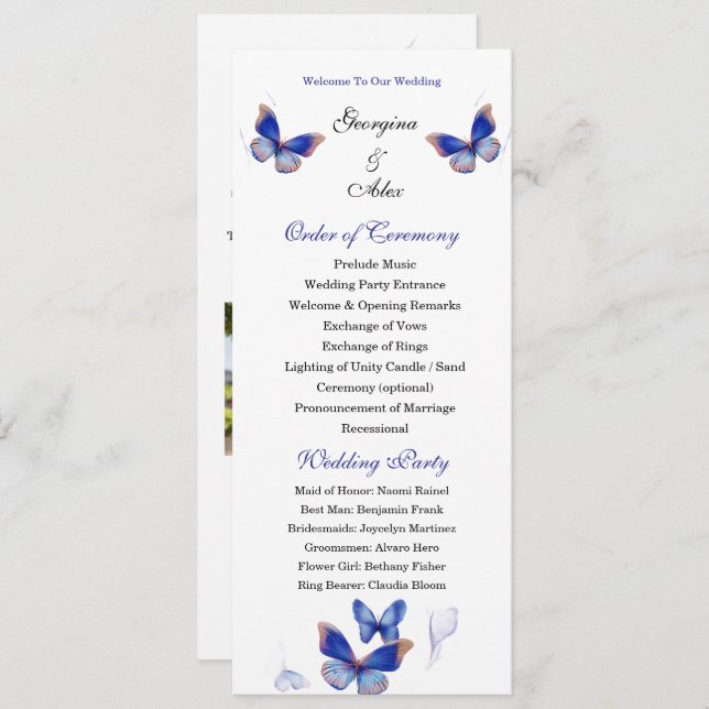 Minimalist Blue Editable Photo Wedding Program (Front/Back)