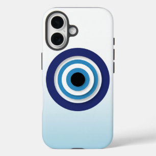 Minimalist Blue Evil Eye Icon on Pastel Background iPhone 16 Case