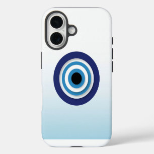 Minimalist Blue Evil Eye Icon on Pastel Background iPhone 16 Case