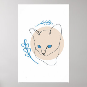 Minimalist Blue Eyed Cat Line Art Poster