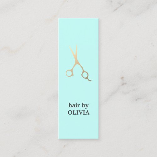 Minimalist Blue Faux Gold Scissors Hair Stylist Mini Business Card
