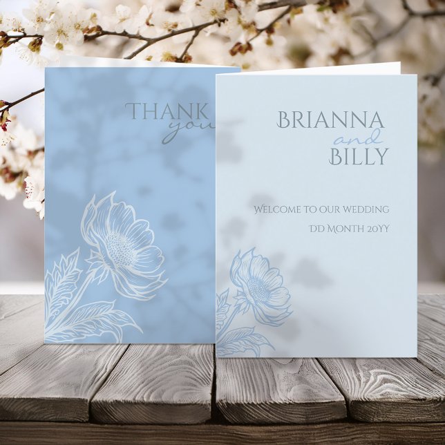 Minimalist Blue Floral Folded Wedding Program (Creator Uploaded)
