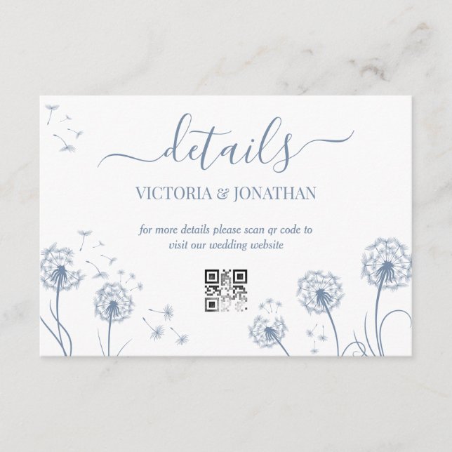 MInimalist Blue Floral Wedding Details Enclosure Card (Front)