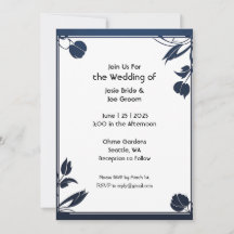 Minimalist blue floral wedding invitation