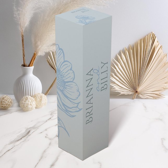 Minimalist Blue Floral Wedding Wine Box (Creator Uploaded)