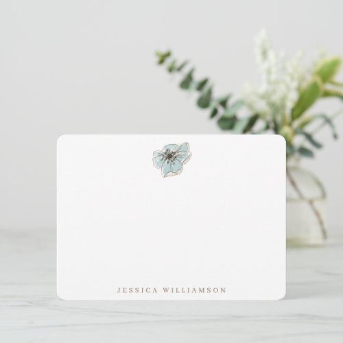 Minimalist Blue Flower Personalized Stationery Note Card