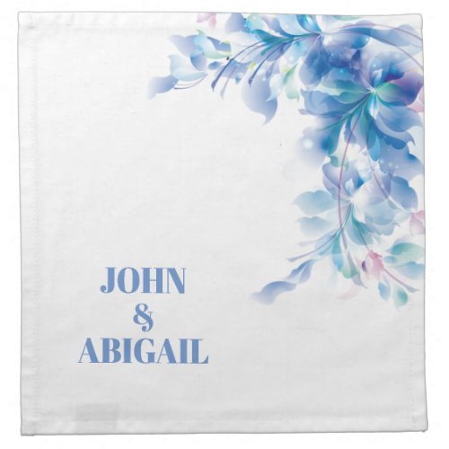 Minimalist Blue Flowers Wedding  Cloth Napkin