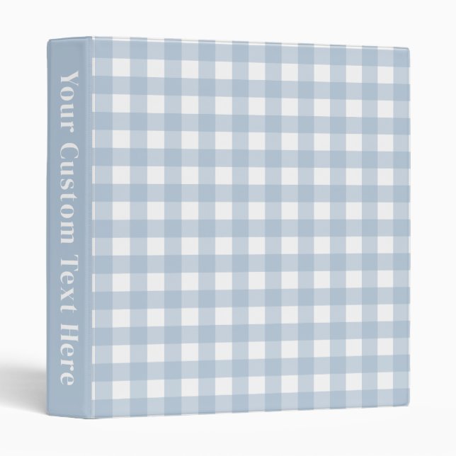 Minimalist Blue Gingham Plaid Pattern 3 Ring Binder (Front/Spine)