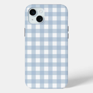 Minimalist Blue Gingham Plaid Pattern iPhone 15 Plus Case