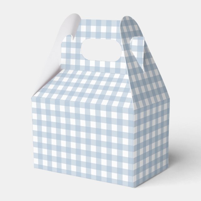 Minimalist Blue Gingham Plaid Pattern Favor Boxes (Front Side)