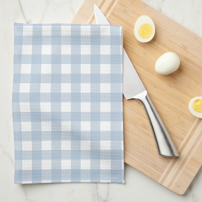 Minimalist Blue Gingham Plaid Pattern Kitchen Towel (Quarter Fold)
