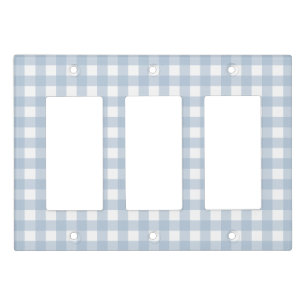 Minimalist Blue Gingham Plaid Pattern Light Switch Cover