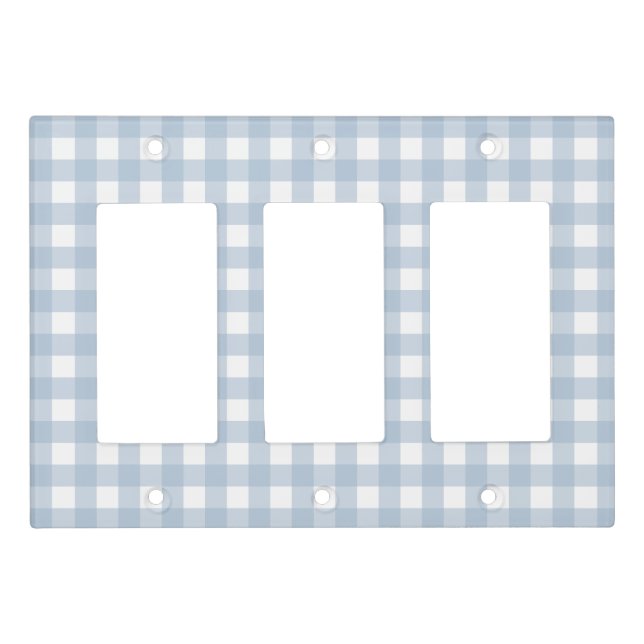 Minimalist Blue Gingham Plaid Pattern Light Switch Cover (Front)