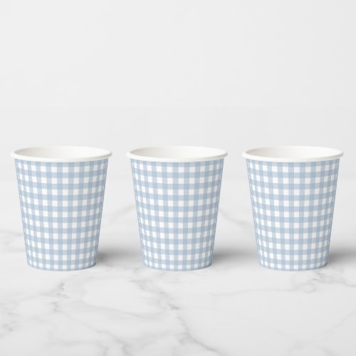 Minimalist Blue Gingham Plaid Pattern Paper Cups