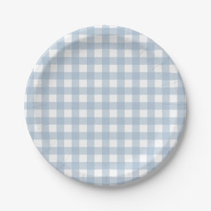 Minimalist Blue Gingham Plaid Pattern Paper Plates