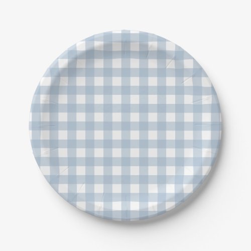 Minimalist Blue Gingham Plaid Pattern Paper Plates