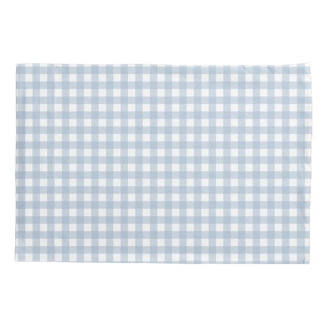 Minimalist Blue Gingham Plaid Pattern Pillow Case (Back)