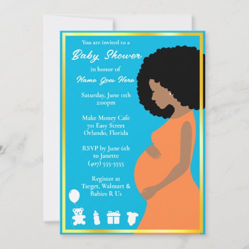 Minimalist Blue  Gold Baby Shower Invitation