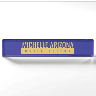 Minimalist Blue & Gold Color Professional Modern Desk Name Plate