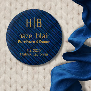 Minimalist Blue Gold Monogram Business Logo Button