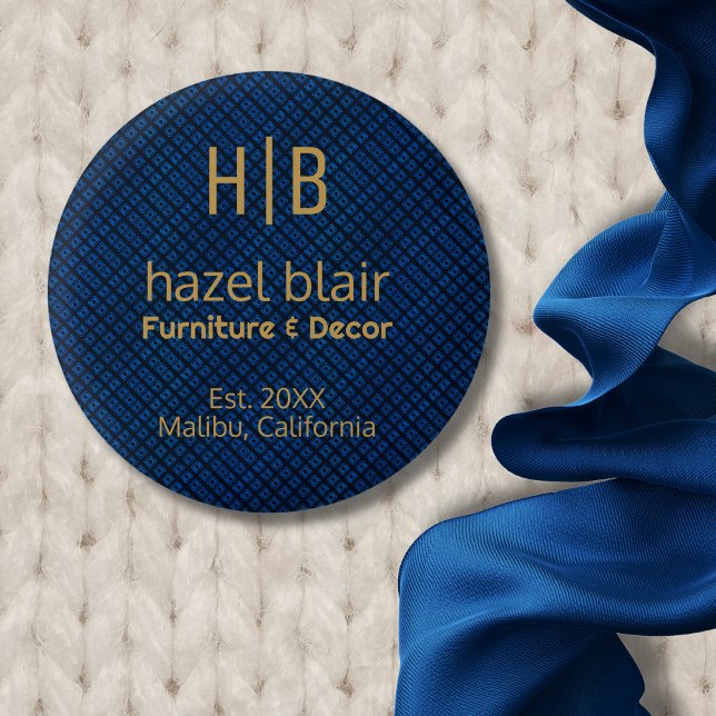 Minimalist Blue Gold Monogram Business Logo Button (Creator Uploaded)