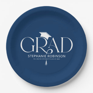 Minimalist Blue Graduation Cap & Tassel Paper Plates