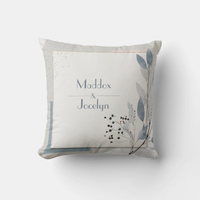 Minimalist Blue Gray Leaf Geometric Abstract Throw Pillow (Front)