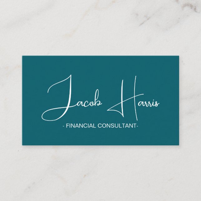 Minimalist Blue Green Dark QR Code Business Card (Front)