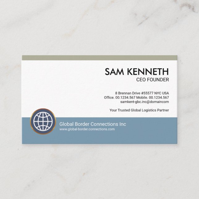 Minimalist Blue Grey Column Entrepreneur CEO Business Card (Front)