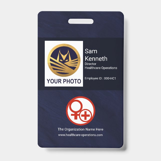 Minimalist Blue Grunge Photo Template Healthcare Badge (Front)