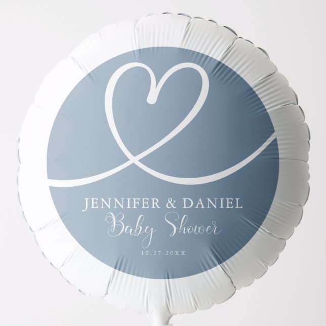 Minimalist Blue Heart Elegant Oh Baby Shower Balloon (Front)