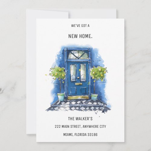 Minimalist Blue House Door Moving Announcement