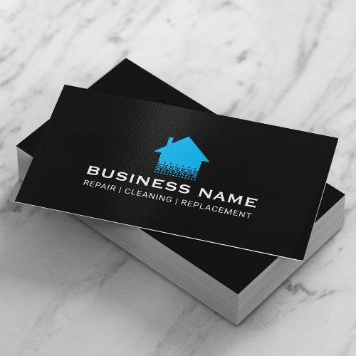 Minimalist Blue House Logo Real Estate Agent Black Business Card