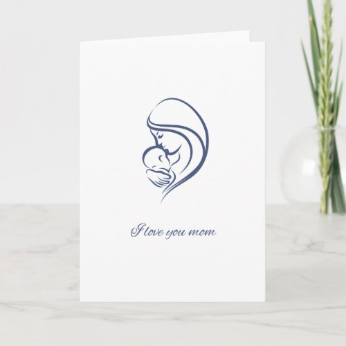 Minimalist Blue I love you mom Mothers Day Card 