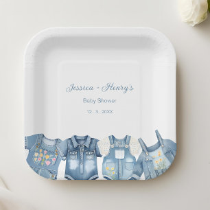 Minimalist Blue Jean Baby Shower Denim Paper Plates