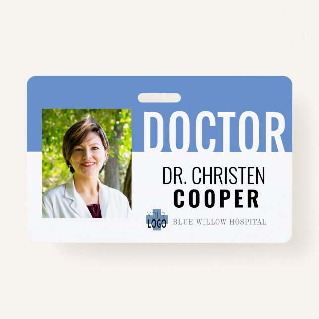 Minimalist Blue Medical Doctor Hospital Photo ID Badge (Front)