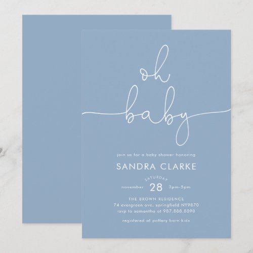Minimalist Blue Modern Baby Shower Invitation