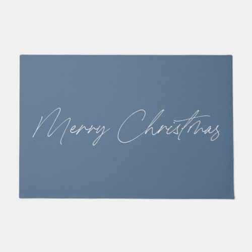 Minimalist Blue Modern Calligraphy Merry Christmas Doormat