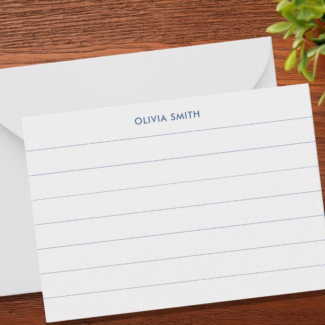 Minimalist Blue Modern Monogram Ruled Index Note Card (Creator Uploaded)
